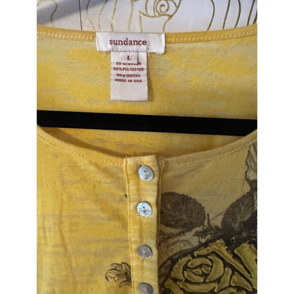 Sundance Shirt Top Womens Size Large Yellow Floral Burn Out Tee Long Sleeve 075 - Picture 4 of 5